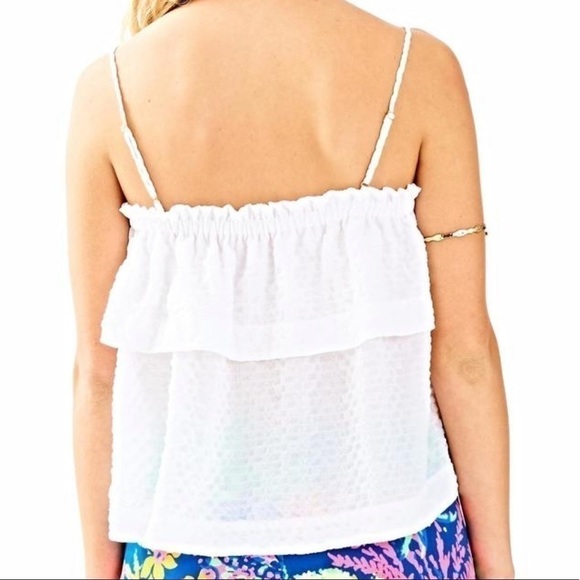 - Lilly Pulitzer Mays Top in white Size XXSmall Tank Top Ruffles Tassels 2… - Picture 2 of 12